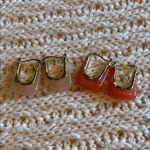 Chunky Resin Hoop Earrings - Cream & Coral